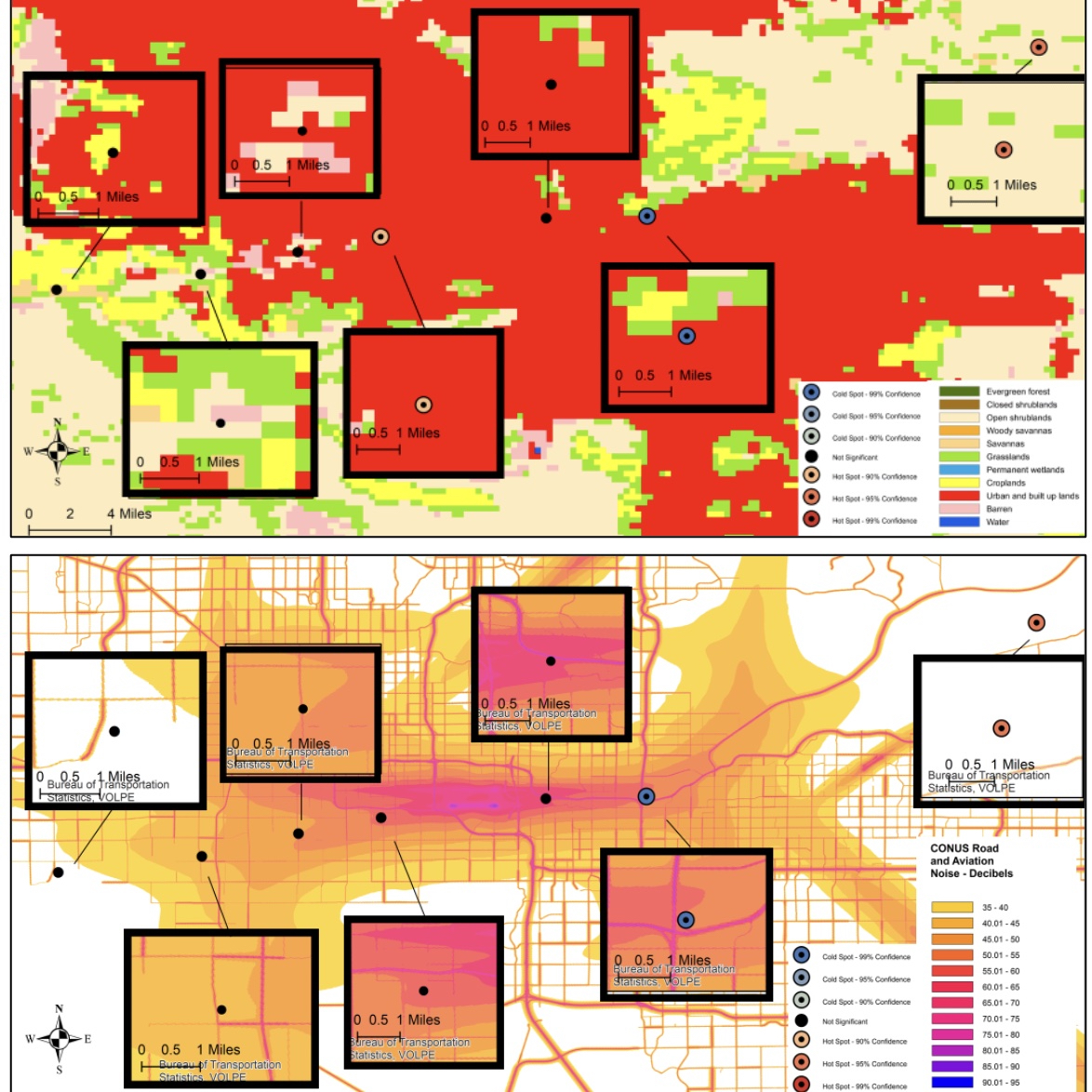 spatial analysis screenshot of the Phoenix metropolitan area showing study sites and landcover